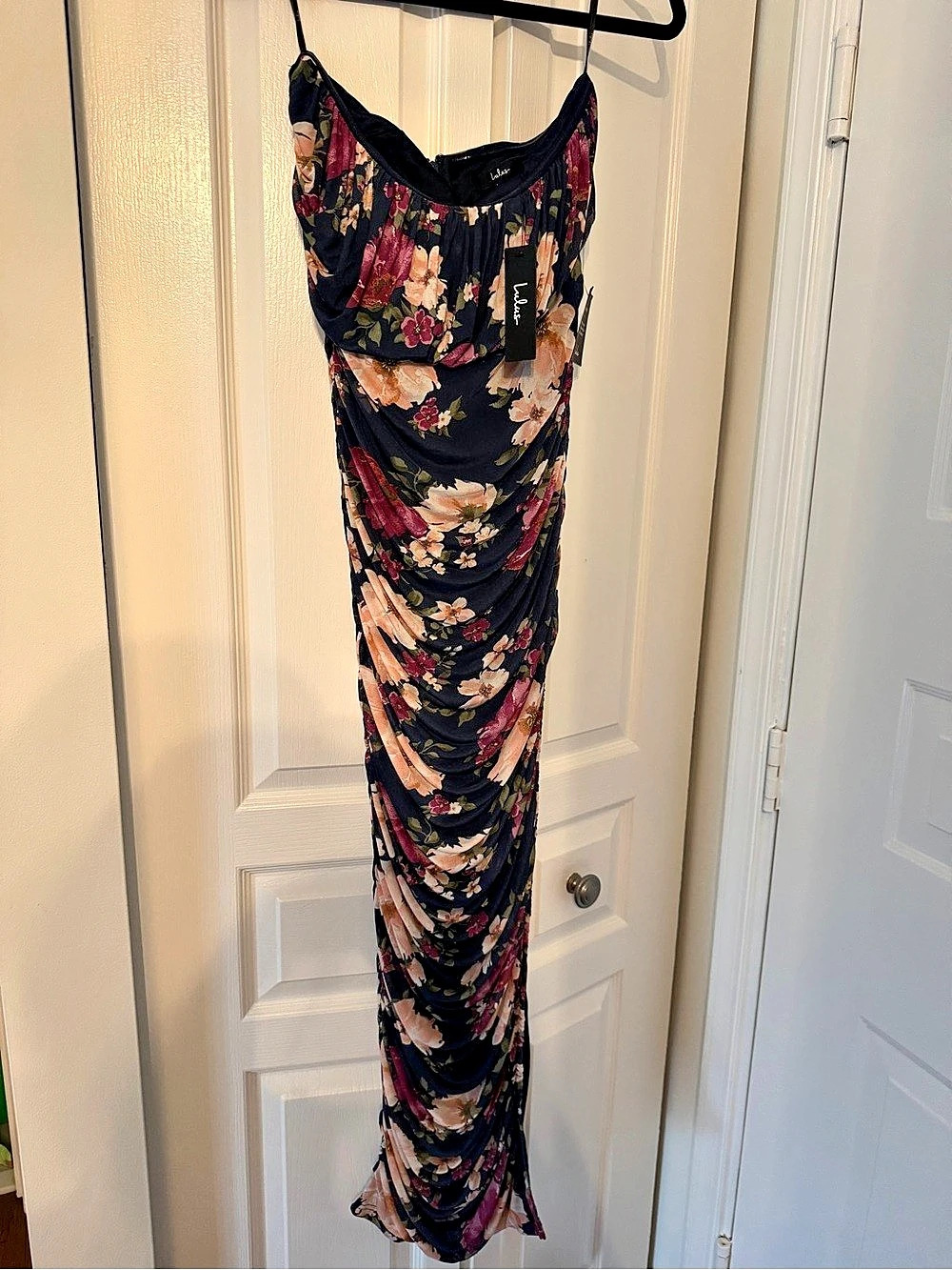 Lulus Majorly Dreamy Navy Floral Mesh Ruched Drop Waist Maxi Dress Maxi Dress